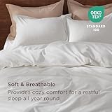 Bedsure 100% Washed Cotton Duvet Cover Queen Size - Natural White Minimalist Duvet Cover for All Seasons - GentleSoft™ Plain Simple Cotton Bedding Set with 2 Pillow Shams (White, Queen, 90"x90")