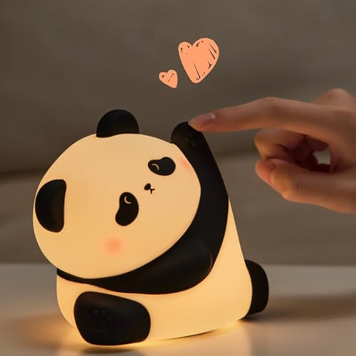 Panda Night Light, Rechargeable 3 Level Dimmable LED Squishy Nursery Nightlight, Food Grade Silicone Animal Night Lamps Cute Bedside Touch Lamp for Breastfeeding Toddler Baby Kids Gifts Decor