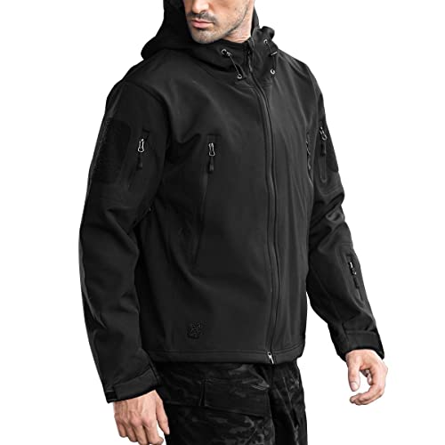 FREE SOLDIER Men's Outdoor Waterproof Soft Shell Hooded Military Tactical Rain Jacket (Black, M)