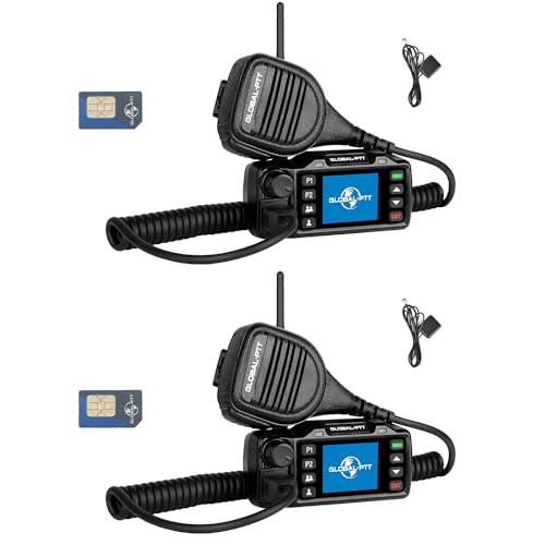 2-Pack Global PTT Push-to-Talk Over Cellular (PoC) Mobile Radios with Sim Cards for Car Vehicle - Nationwide Communication Unlimited Range Walkie Talkies with Handheld Microphone (with GPS)