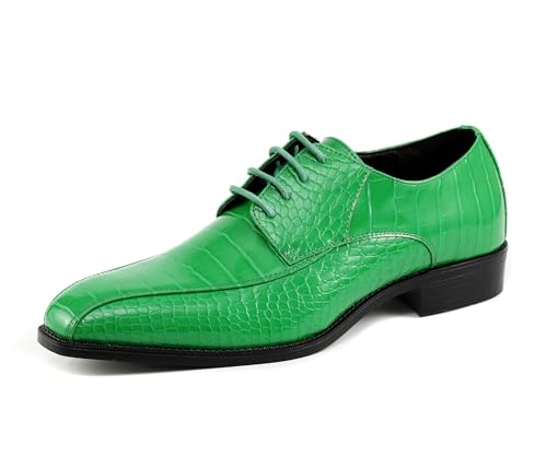 Amali Harvey Mens Dress Exotic Shoes Croco and EEL Lace up Oxford Formal Shoe for Men - Green, Size 11