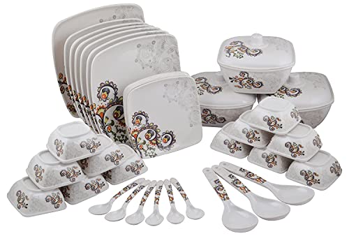 Melamine 40 Pieces Royal Dinner Set(White and Multi Color