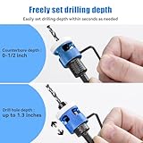 5Pcs Countersink Drill Bit Set w/Adjustable Bit Depth Stop, Woodworking Counter Sink Drill Tools 1/8" 9/64" 5/32" Drill+3/8” 82° Counter-Bore,11/64" 3/16" Drill+ 1/2" 82° Counter Bore,1/4” Hex Shank