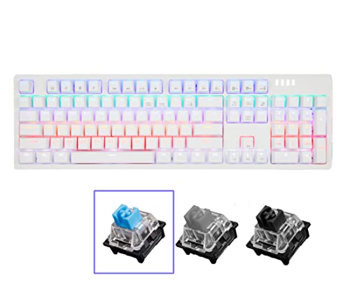 ABKO K515 RGB Gaming Quick Swap Switch Mechanical Keyboard (English/Korean Keycaps) (White, Blue Switch)