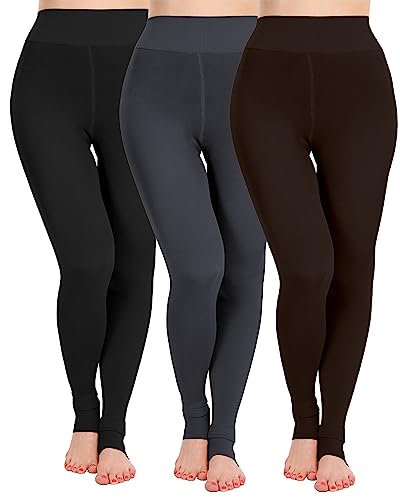 ATHVOTAR Fleece Lined Winter Warm Leggings for Women Thick Thermal Velvet Tights Black/Gray/Brown Small-Medium