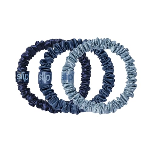 SLIP Amazon Exclusive Skinny Scrunchies: Anti-Crease, Anti-Breakage Slipsilk™ Design Protects Delicate Hair | Includes 3 Pure Silk Scrunchies, Sea