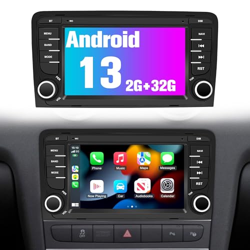 Radio for Audi A3: 2+32G Double Din Car Stereo with Bluetooth AM FM Apple Carplay for Audi S3 RS3 2003-2012, 7" Aftermarket Touch Screen Android System Head Unit Car Play with Backup Camera FMAM GPS