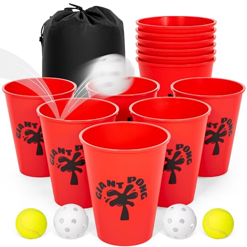 ropoda Giant Yard Pong,Yard Games with Durable Buckets and Balls - Choose Red Large, XL, or Green - Glow in The Dark, Outdoor Game with Carry Bag for The Beach,Lawn, Great Gift Choice for Families