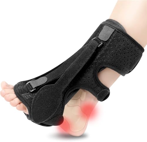 exhood Plantar Fasciitis Night Splint, Plantar Fasciitis Relief Brace, 3 Adjustable Straps Relief Brace for Foot Drop, Achilles Tendonitis & Heel Pain - Day & Night Support (Black)