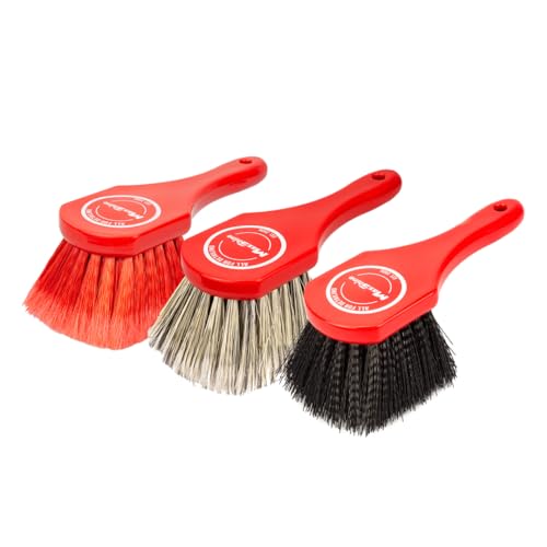 Maxshine Universal 3-Piece Interior & Exterior Detailing Brush Kit – Ideal for Wheels, Carpets, Engine Bays, Tires & More – Effectively Removes Dirt, Grime & Tar – Car Detailing Essential