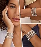 adoyi Silver Beaded Bracelets for Women, 14K Gold Plated Bead Bracelets Stack Trendy Stackable Strand Stretch Pearl Ball Bracelet Set Jewelry Set for Women Gift