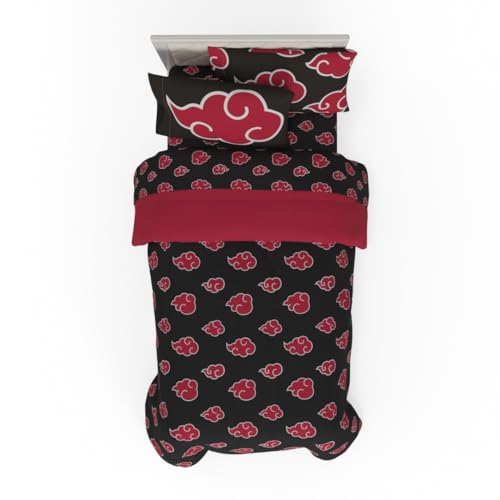 Franco Collectibles Naruto Anime Akatsuki Bedding 5 Piece Super Soft Reversible Comforter and Sheet Set with Sham, Twin, (Officially Licensed Product)