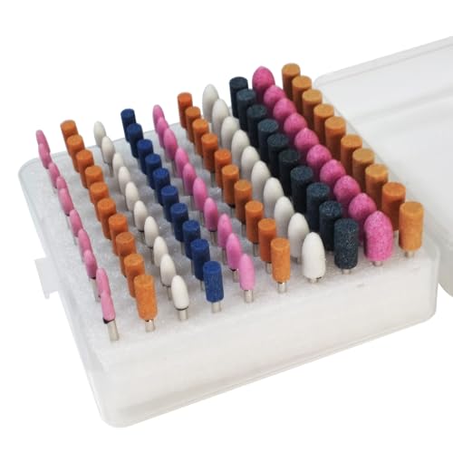 Luo ke 100 Pcs Grinding Stones Sets - 1/8'' Shank Assorted Abrasive Stone Mounted Grinding Bits Aluminum Oxide Grinding Stone for Rotary Tools Includes Dremel (Mixed Color)