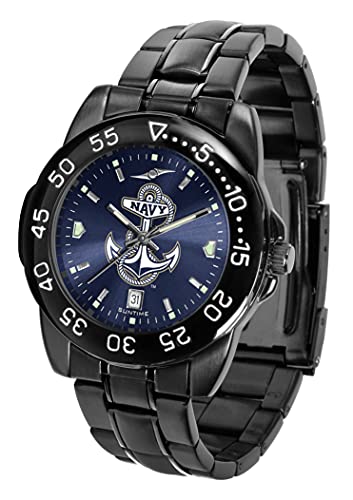 SunTime Navy Midshipmen Men's Watch, Black Fantom Sport with AnoChrome Team Logo Dial, Stainless Steel 20mm Strap
