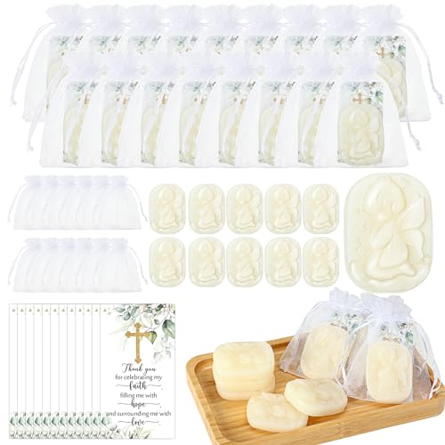 Heigble 50 Sets Baby Shower Soap Favors Baptism Angel Scented Soap with Thank You Gift Tags and Organza Bags Religious Christian Baptism Party Favors Bulk Girl Boy Baby Shower Gifts for Guest