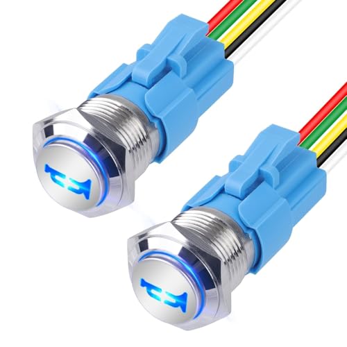 Linkstyle 2Pcs Horn Button Switch, 16MM Momentary Push Button Switch LED Metal Horn Speaker for 12V Marine Boat Auto, Blue