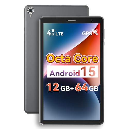 Topsand 8 Inch Android 15 Tablet with Sim Card Slot Uncloked Cellular Tablet Phone with 4G LTE Octa Core 12GB RAM 64GB ROM 2TB TF Expandable Tableta with Case