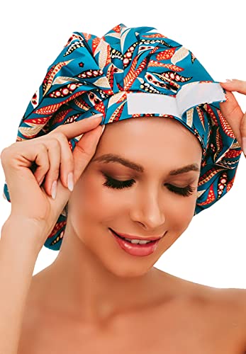 HIUMI Shower Cap for Long Hair Women, Womens Shower Cap Cute Reusable Large Shower Caps Waterproof Bath Cap(Green)