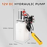 VAIDPRO Hydraulic Pump, 6 Quart 6 Way Hydraulic Power Unit 12V DC Double Acting Dump Trailer Pump Solenoid Electric Hydraulic Pump with Plastic Reservoir for Car Lifting