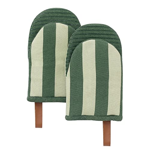 Folkulture Mini Oven Mitts Heat Resistant | (5.75 x9) Set of 2 Short Oven Mitts with Hanging Loop | 100% Cotton Oven Gloves | Kitchen Mittens, Small Silicone Oven Mits