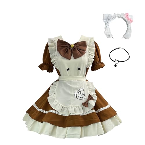 ayapviy Women Cute Lolita Suit Cosplay Short-Sleeved Dress Accessories Set Kawaii Outfit Anime Dress Sets Cafe Costume