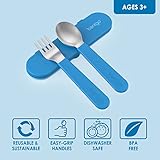 Bentgo® Kids Stainless Steel Utensil Set - Reusable Fork, Spoon & Storage Case - High-Grade BPA-Free Stainless Steel, Easy-Grip Handles, Dishwasher Safe for School Lunch, Travel & Outdoors (Blue)