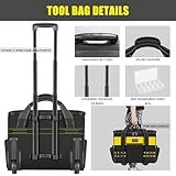 POWSTR 21" Rolling Tool Bag with Wheels,Waterproof Rolling Tool Tote with Telescoping Handle,18 Pockets Multi-use Tool Bags Organizer for Construction, Electrician,Yellow/Black