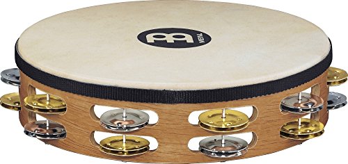 Meinl Percussion TAH2M-SNT Traditional 10-Inch Wood Tambourine with Goat Skin Head and Dual Alloy Jingles, 2 Row