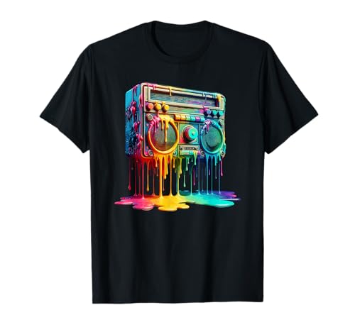 Dripping Paint Boombox Old School 80s Music Hip Hop T-Shirt