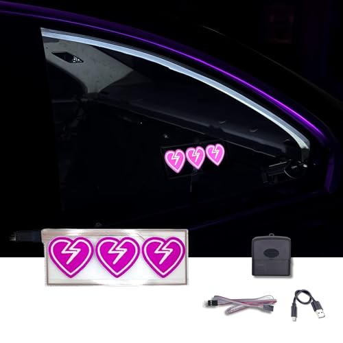 Glow Factor Broken Hearts LED Sign - USB Rechargeable, Illuminated Decal with 5 Modes, Interior Accessories, Sticker, JDM Essentials