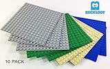 Brick Loot Toy Brick Compatible 5 X 5 in. Baseplates for Toy Model Construction Sets - 16x16 Variety Base Plate - Fits All Major Brands - Grey, Green, Blue, and Tan (10-Pack)