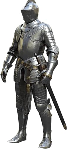 Antique avenue Medieval Knight Full Suit of Steel Armor, Combat Full Body Wearable Suit Costume Home Decor Knight, Grey
