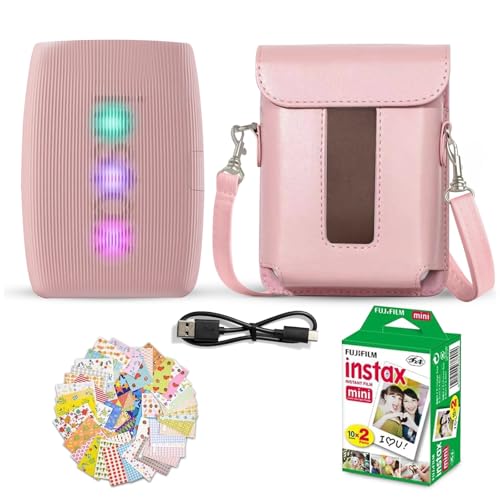 Fujifilm Instax Mini Link 3 Smartphone Printer Rose Pink + Fuji Film Value Pack (20 Sheets)+ Shutter Accessories Bundle, Incl. Protective Case, 20 Sticker Frames, USB Type C Cable