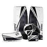 Franklin Sports Street Hockey Goalie Equipment Set - NHL Youth Street Hockey Goalie Pads - Leg Pads, Catch Glove, and Blocker - Youth Goalie Gear Black, 12"