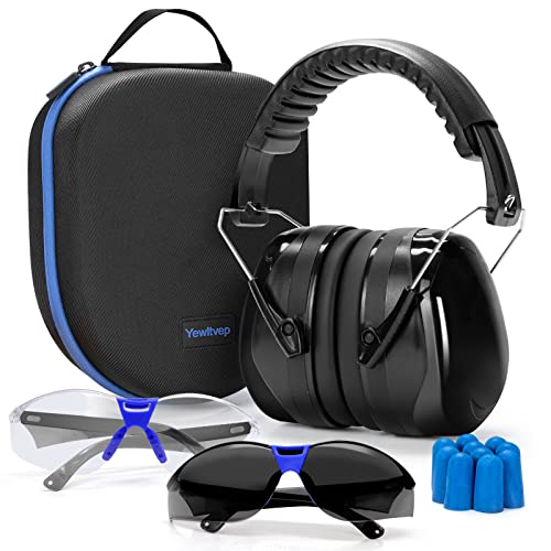 Yewltvep Gun Range Ear Protection Shooting Ear Protection Ear Muffs for Shooting Range Including High-Performance Earmuffs, Eye Protection-Gun Safety Glasses, Earplugs, Hard Storage Carrying Case
