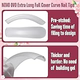 NOVO OVO Curved Nail Tips Press on Full Cover, Extra Curve Square Gel x Thick Long XL XXL Acrylic Fake Nails Extension kit, Clear Pre-etched Soft French False Nail 12 Sizes 240pc (QUEEN SQUARE PRO)