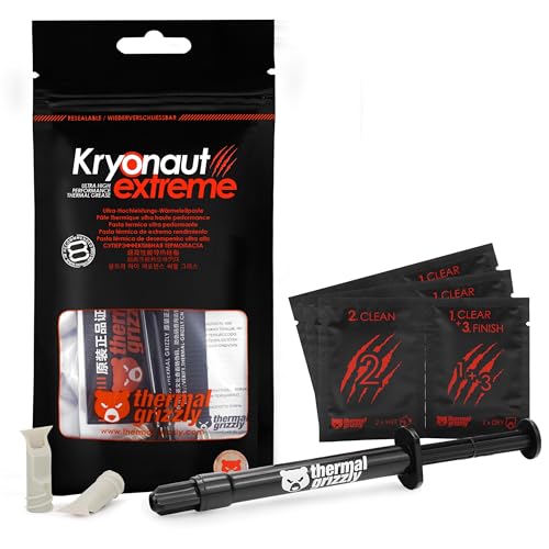 Thermal Grizzly Kryonaut Extreme - 2 Gram - Extremely High Performance Thermal Paste with 12 Cleaning Wipes 6 Wet & 6 Dry- for Maximum Thermal Conductivity While Overclocking CPU/GPU/PS4/PS5/Xbox