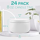 Hearts & Crafts White Candle Tins 8 oz with Lids - 24-Pack of Bulk Candle Jars for Making Candles, Arts and Crafts, Storage, and Gifts - Empty Candle Jars with Lids for Decorating, Organizing