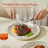 Sweese Porcelain White Dinner Plates Set of 6, 10 Inch Salad Serving Modern Round Dishes - Dishwasher, Microwave, Oven Safe, Scratch Resistant, Smooth Glaze