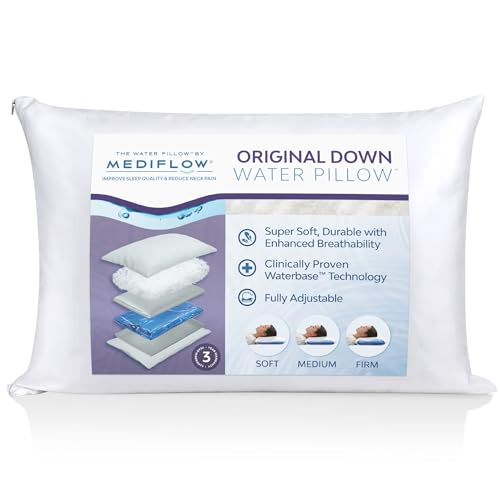 Mediflow Down Water Pillow – 75% Down Fill, Adjustable Pillow for Neck Pain Relief, Pillow for Side, Back, and Stomach Sleepers, The Original Inventor of The Water Pillow (1)
