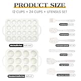 AOTASO 8 Pcs Silicone Muffin Pan Set, 12 Cup Regular and 24 Cup Mini Nonstick Muffin Tray with 6 Pcs Utensils, Silicone Muffin Pan for Baking with Metal Reinforced Frame BPA Free (8 Pcs, Cream)