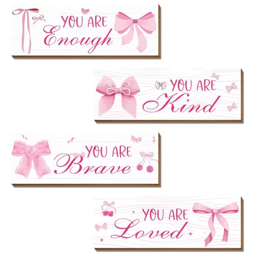 Riletese 4 Pcs Pink Wall Decor, Positive Affirmations Wall Art Decor, Inspirational Wall Bathroom Decor, Pink Room Decor for Teen Girls
