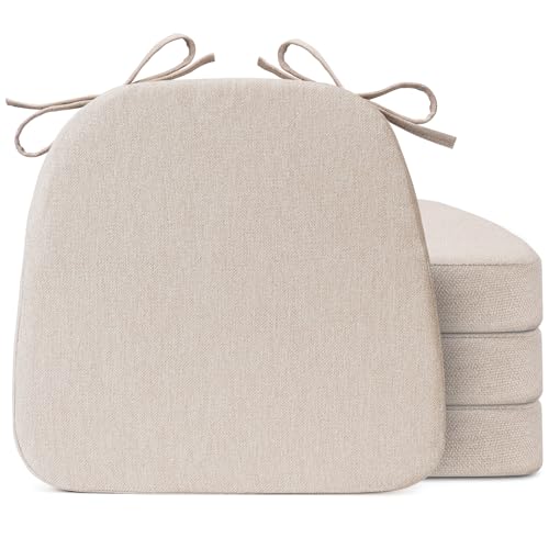 Sunsleek Chair Cushions for Dining Chairs, D-Shaped Seat Cushions with Removable Washable Cover and Ties, Chair Pads for Kitchen, Indoor Dining Room, Patio Chairs, 17'' x 16'', Set of 4, Beige