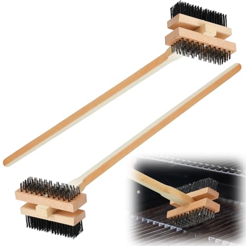 Kritkin 2 Pack Stainless Steel Grill Brush 48 Inch Large Double Ended Grill Brush with Long Handle for Commercial BBQs Outdoor Good Picnic Restaurant Kitchens Dealing with Grease Residue and Buildup