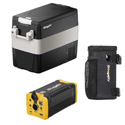 BougeRV Bundle-3 Items: Car Fridge 53 Quart &277Wh Portable Power Station & Protective Cover with DC charging cable