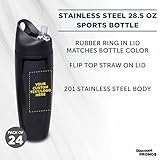 DISCOUNT PROMOS Custom Stainless Steel Water Bottle, 24 pack, Personalized Text, Logo, 28.5 oz Metal Sports Bottles with Flip Top, Easy Carrying, Black