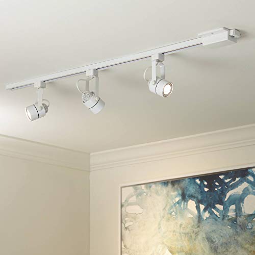 Pro Track Layna 3-Head LED Ceiling or Wall Track Light Fixture Kit Linear Bullet Spot-Light GU10 Dimmable White Metal Modern Kitchen Bathroom Living Room Dining Hallway Bedroom Decor House 44" Wide