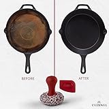 Cuisinel Cast Iron Chainmail Scrubber + Pan Scraper - The Patented Original Ergonomic Stainless & Silicone Pot & Skillet Cleaner - Premium Food-Safe Design - Easy Clean Dishwasher Safe Cookware Sponge