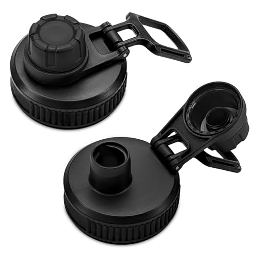 XccMe Spout Lid for Hydro Flask Wide Mouth Sport Water Bottles,2 Pack Replacement Lids for Most 12,14,16,18,20,22,32,40,64oz Wide Mouth Water Bottles with Handle Easy to Carry (Black2)