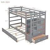 Harper & Bright Designs Twin Over Twin Bunk Bed with Trundle and Staircase, Solid Wood Bunk Bed for Kids Teens Adults (Natural Gray)